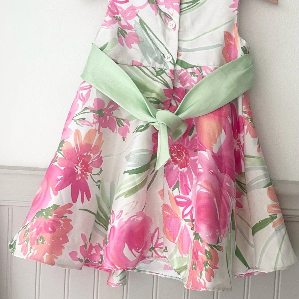 George Rose Knot Pink and Green Floral Kids Girls 24 Months Dress
